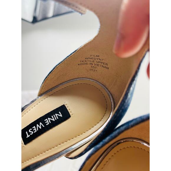 Nine West denim shimmery ankle strap heeled sandals size 7.5M - Picture 3 of 13